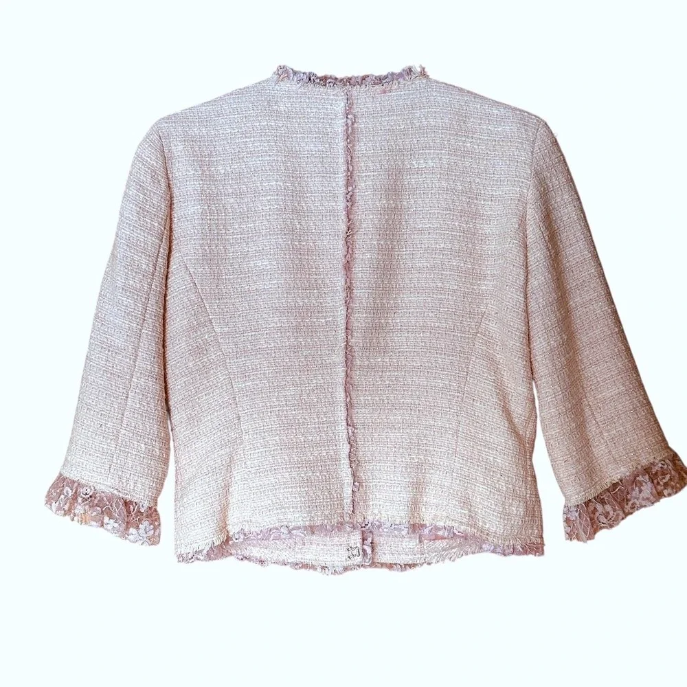ABS Allen Schwartz Pink‎ Tweed Blazer Jacket Size 8 Metallic Shimmer Coquette